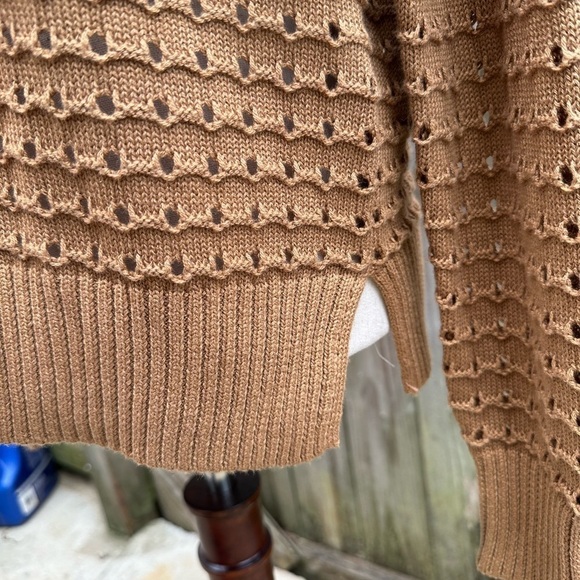 Joie Eyelet Cutout Collared Neckline Bronze Brown V Neckline Sweater - Picture 6 of 8